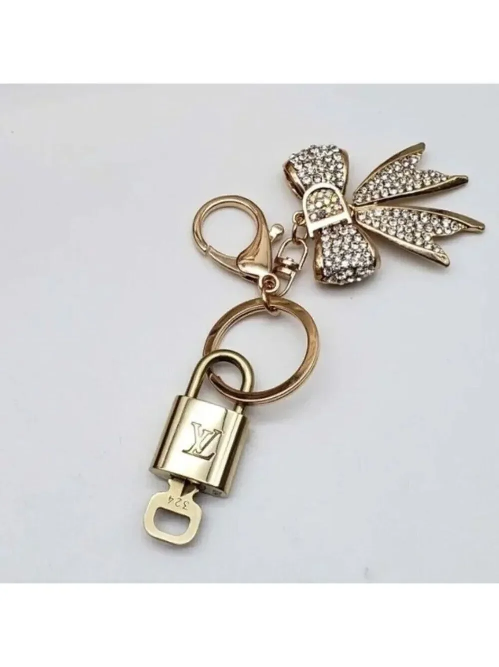 Louis Vuitton Gold Padlock Key 🔒 Authentic LV Charm + Unbranded Ribbon Keychain